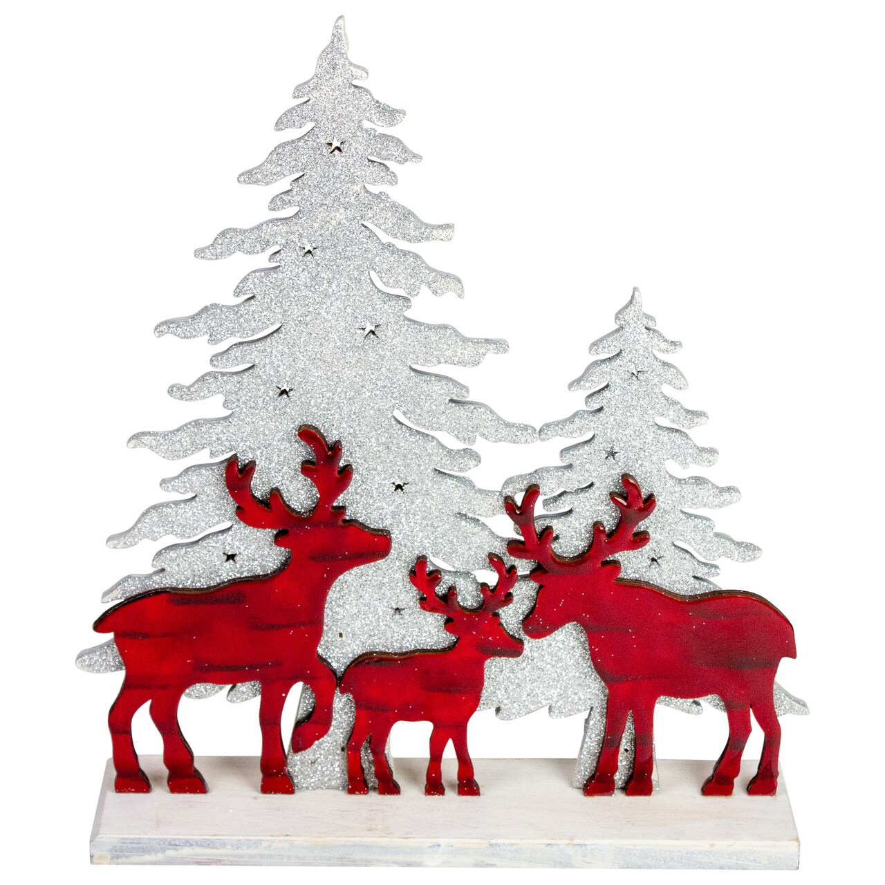 Northlight 11.5&#x22; Reindeer Family with Sliver Glittered Trees Christmas Decoration